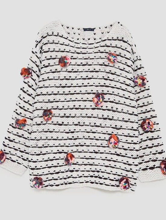 Zara Sweaters - 🦋5/25$ Zara Women's Striped Sweater with Pom Poms